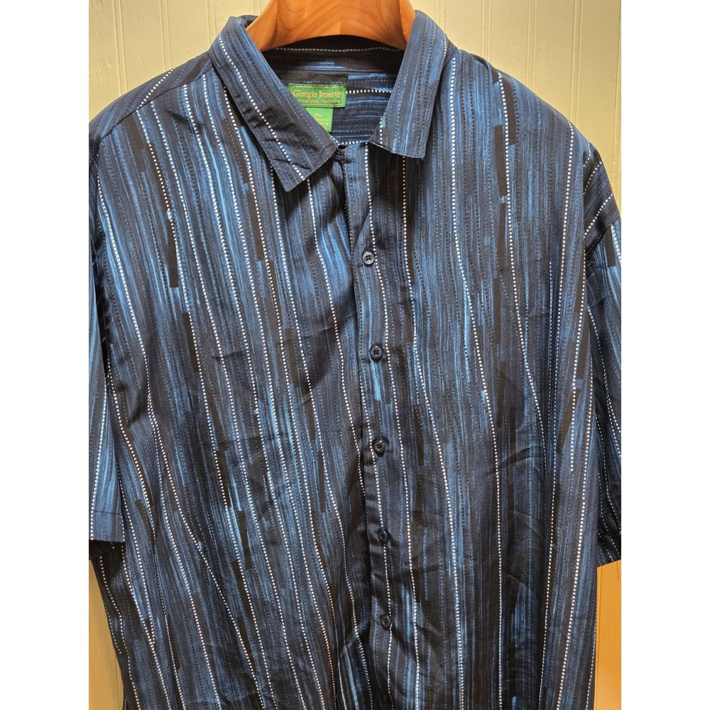 Giorgio Inserti Shirt Mens‎ 2XL Blue Striped Short Sleeve Button Front Casual
